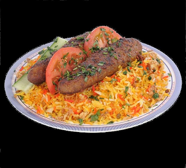 Beef Kebab with Biryani Rice.