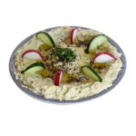 Roasted eggplant baba ghanoush dip with cucumber and radishes