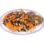 Authentic Afghan Kabuli Pulao rice topped with sweet carrots and raisins