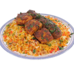 Authentic Afghan Kabuli Pulao rice topped with sweet carrots and rice